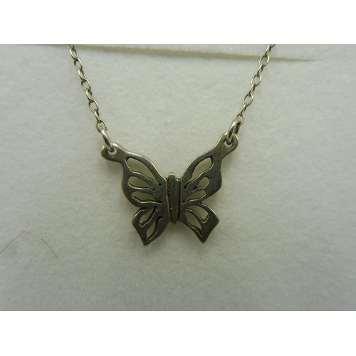 437 - Hallmarked Birmingham Silver Butterfly Pendant and Chain Complete with Presentation Box