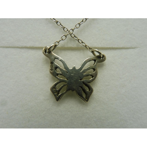 437 - Hallmarked Birmingham Silver Butterfly Pendant and Chain Complete with Presentation Box