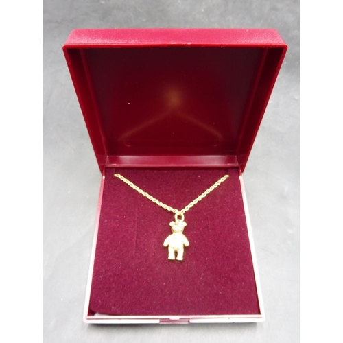 509 - Hallmarked Birmingham 375 Gold Bear Pendant on Hallmarked Gold Rope Chain (18