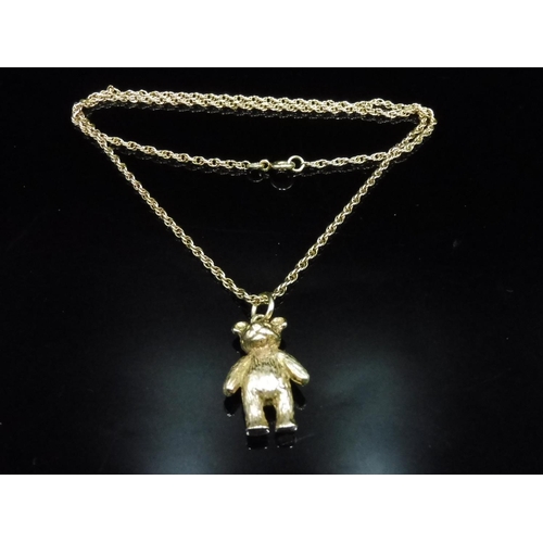 509 - Hallmarked Birmingham 375 Gold Bear Pendant on Hallmarked Gold Rope Chain (18