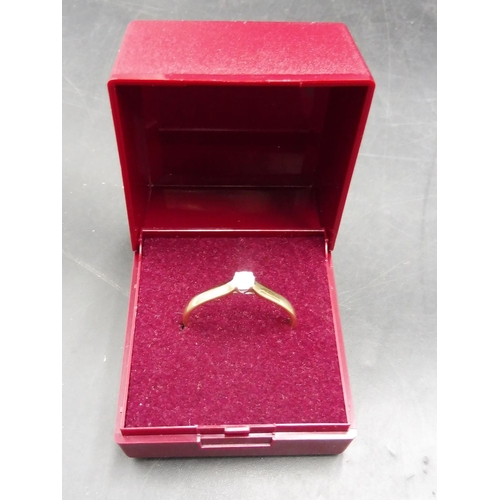 520 - Hallmarked Sheffield Gold 375 .20 Carat Diamond Ring (Size W) Complete with Presentation Box