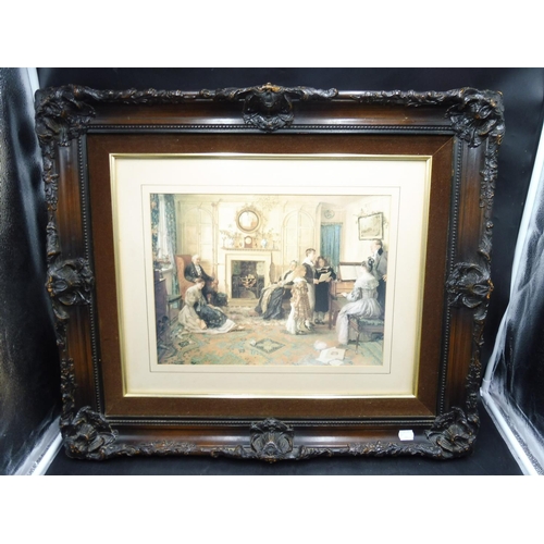 522 - Framed and Glazed Print by Walter Dendy Sadler of Victorian Living Room scene approx. 27