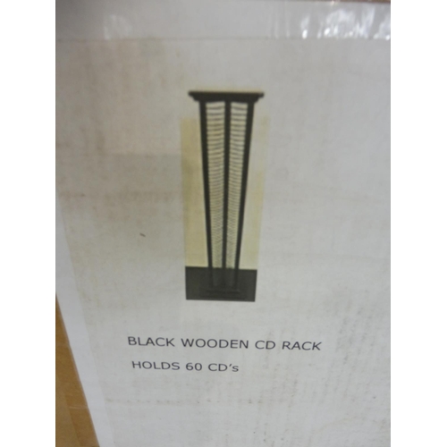 667 - Black Wooden CD Rack Holdes 60 CD's Still Boxed