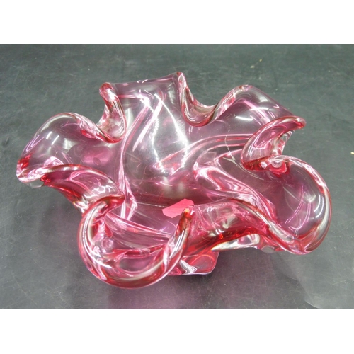 351 - Cranberry Glass Bowl with Fluted Rim (6