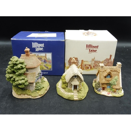 572 - Three Lilliput Lane Cottages (Tea Caddy Cottage, Wheyside Cottage & Millstone Cottage) with 2 Boxes