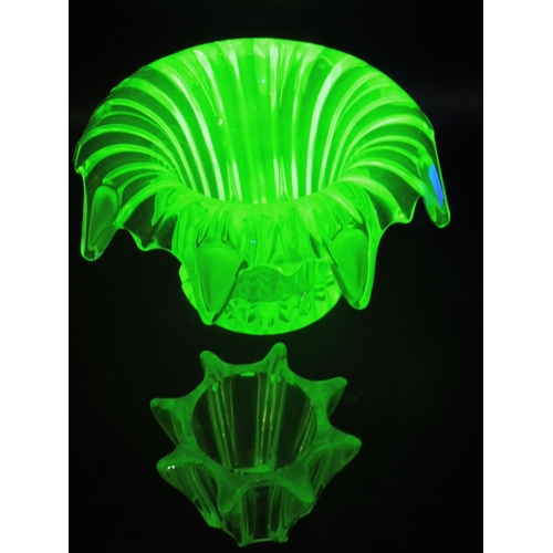 36 - Bagley Equinox Uranium Glass Vase and Frog (8