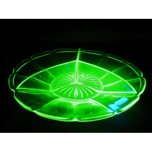 50 - Five Pieces of Uranium Glass to include Three footed bowl