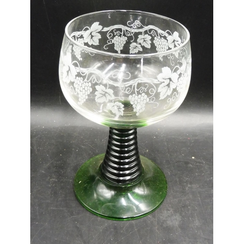 59 - Large Selection of Spiral Green Stemmed Wine Glasses