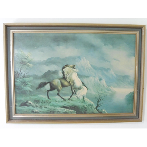 72 - Retro Framed Print of Fighting Wild Horses (30