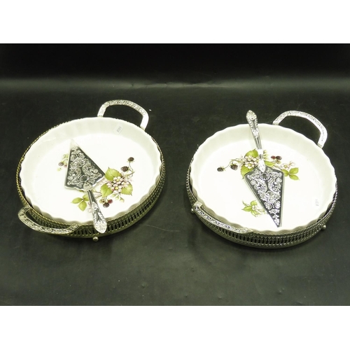 83 - Two Flan Dishes in Silver Plated Mounted with Cake Slicer