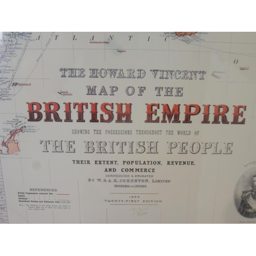 97 - Wall Hanging Framed and Glazed Print The Howard Vincent Map of the British Empire Showing the Posses... 