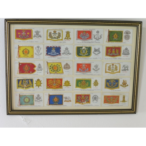 102 - Wall Hanging Framed and Glazed Vintage Tea Cards of Military Flags approx 20 12.5