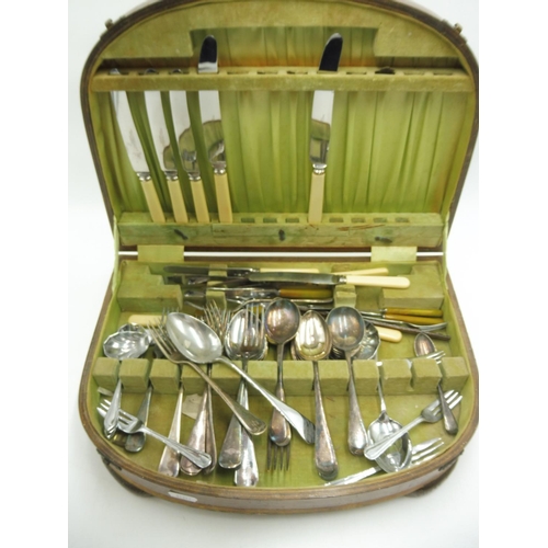 107 - Large Selection of Mixed Cutlery with Wooden Case