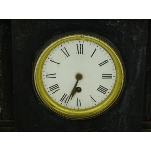 13 - A Victorian slate and verigated marble mantle clock (19