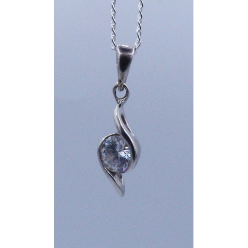 404 - Silver 925 Clear Stoned Pendant with Chain and Presentation Box