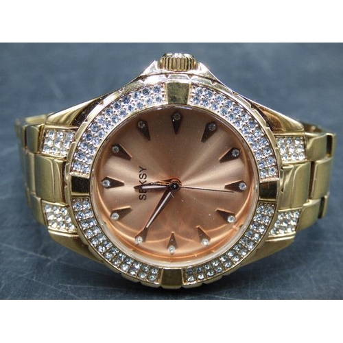 453 - Sekonda Seksy Gold Tone Watch with Diamante Bezel