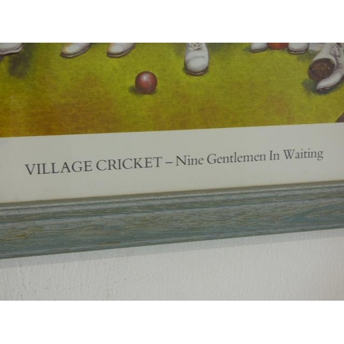 572 - Jedd Framed and Glazed Print entitled Village Cricket Nine Gentlemen in Waiting Signed in Pencil by ... 