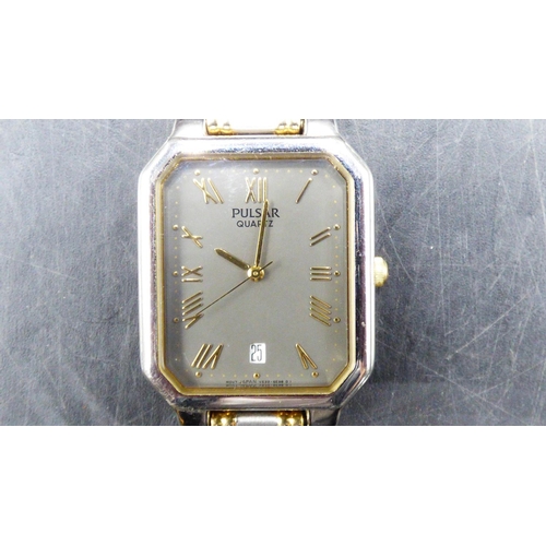 469 - Pulsar Gents Black faced Watch with Stainless Steel Strap (Working When Tested)