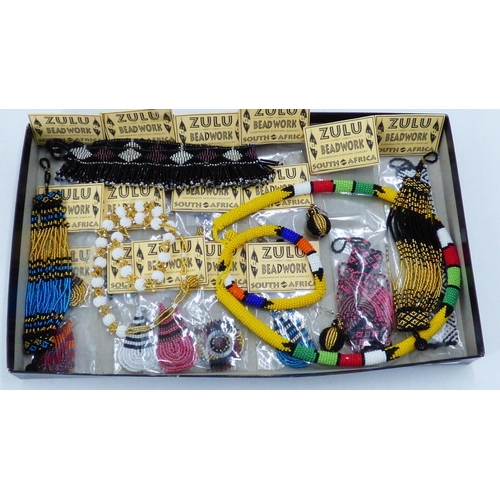 739 - Mixed Selection of New Fair Trade Zulu Beaded Jewellery including Earrings, Necklaces and Brcalets