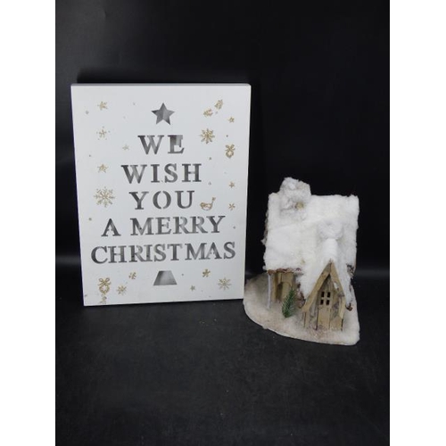 666 - Christmas Illuminated Sign and Snow Covered Cottage (10