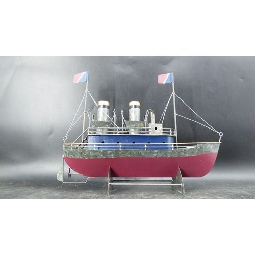 683 - Vintage Tin Ship approx. 11