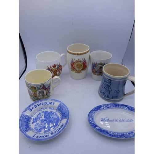 686 - Selection of 5 Royal Mugs/Beakers including Edward VIII, George V and More together with Schweppes L... 