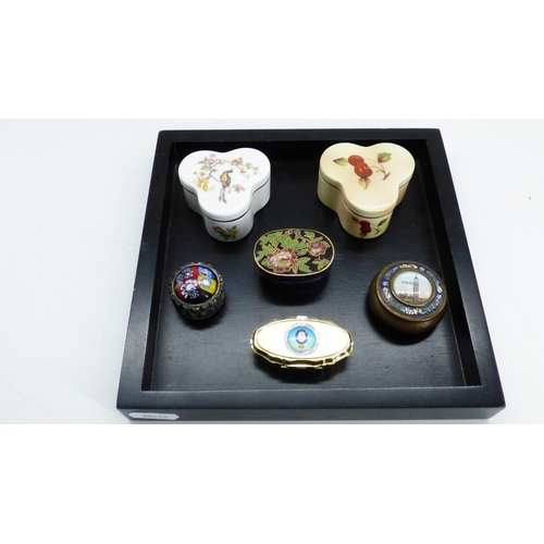 690 - Selection of 6 Trinket Boxes including Cloisonne, Palissy, Venice with Mirror and More