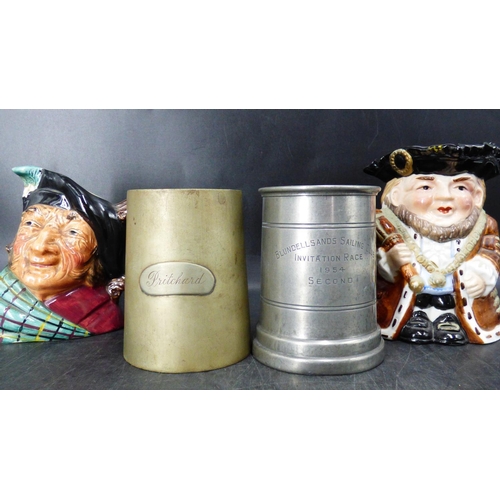 692 - Mixed Selection Including Victorian Half Pint Tankard, Pewter Tankard and Two Toby Jug's