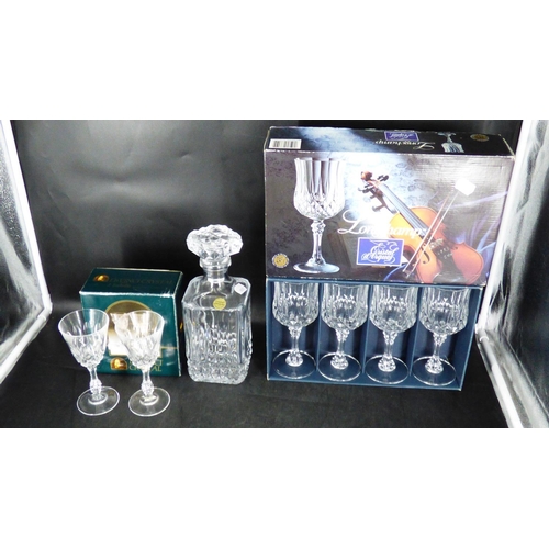 710 - A Crystal D Arques Decanter, A Boxed Set of 4 Crystal D Arques Longchamp Glasses and a Boxed Pair of... 