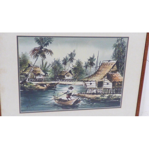 718 - A Pair of Framed and Glazed Oriental Paintings. One is Signed Yeng. 20 x 16 inches Frame Size