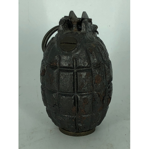 58 - Inert WWI British Mill Grenade with Brass Base marked 'No5 MK1 Mills Patent M.M.6 Birmingham, 10/16 ... 