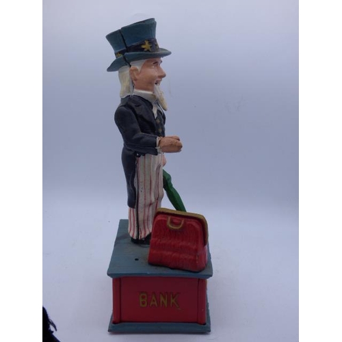 24 - Cast Iron Uncle Sam Moving Money Box (11