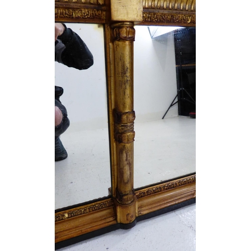 27 - Antique Gilt Framed Triple Mirror Measures 6ft Wide x 2ft 2 inches Tall