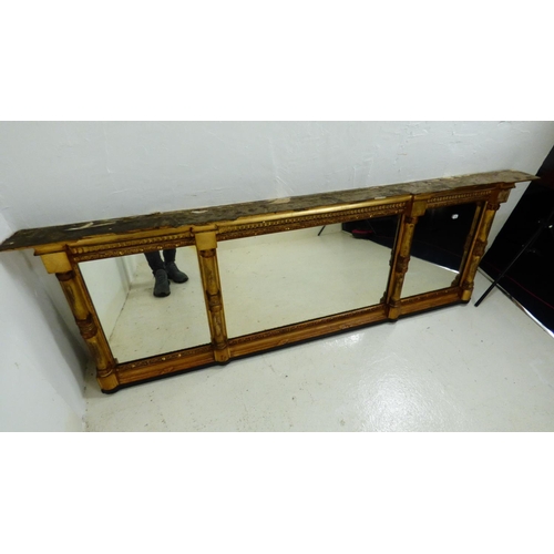 27 - Antique Gilt Framed Triple Mirror Measures 6ft Wide x 2ft 2 inches Tall