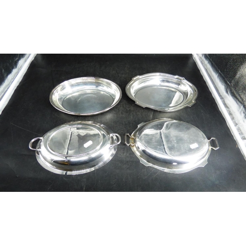 72 - Pair of Oval Silver Plated Tureen Dishes with Lids