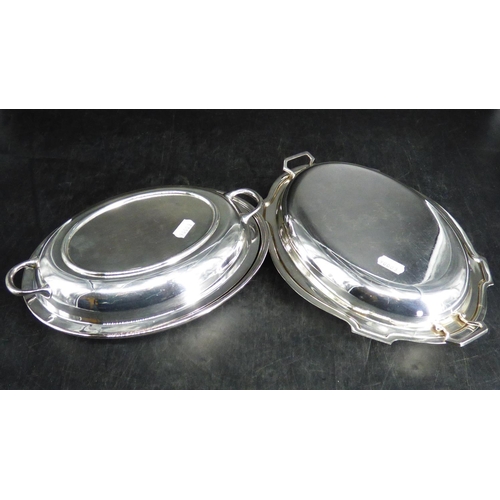 72 - Pair of Oval Silver Plated Tureen Dishes with Lids