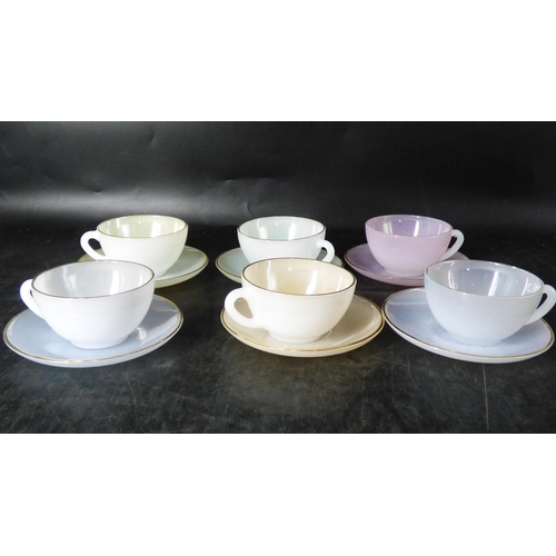 82 - Set of 6 1960s Arcopal (France) Harlequin Pastel Cups & Saucers