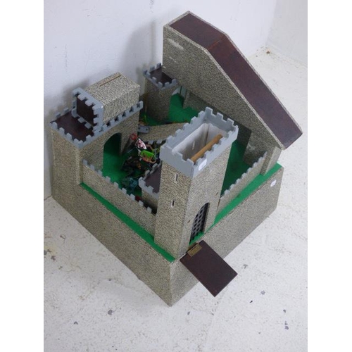 111 - A Vintage Wooden Castle With Platform Carry Case and Loads of Soldiers. Features Working Port Cullis... 