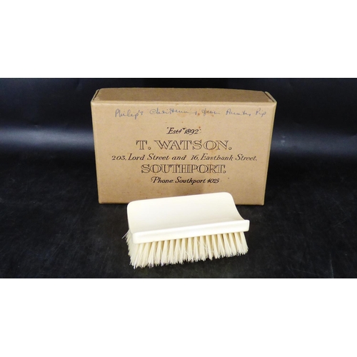 195 - Bone Handled Child's Hand Brush in Original T Watson of Southport Box Est 1892