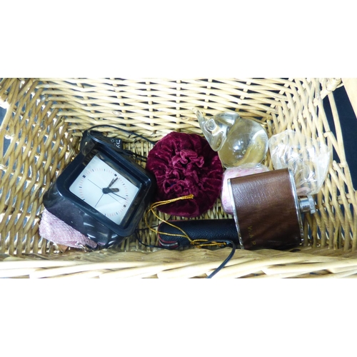 238 - Mixed Selection of House Clearance Items i Wicker Basket, Includes DAB Radio, Clock, Elephant Paperw... 