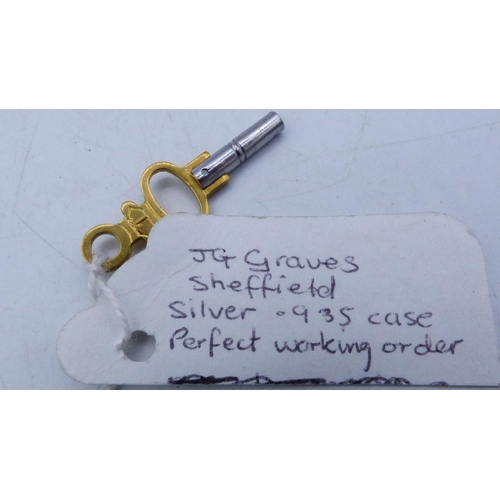 272 - J G Graves Sheffield Silver 935 Case working when tested complete with Key