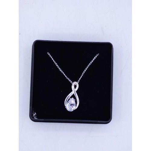 296 - Silver 925 Large Stoned Pendant with Chain and Presentation Box