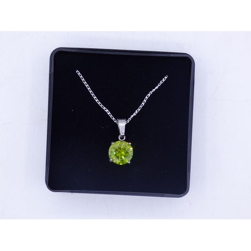 297 - Silver 925 Green Stoned Pendant with Chain and Presentation Box