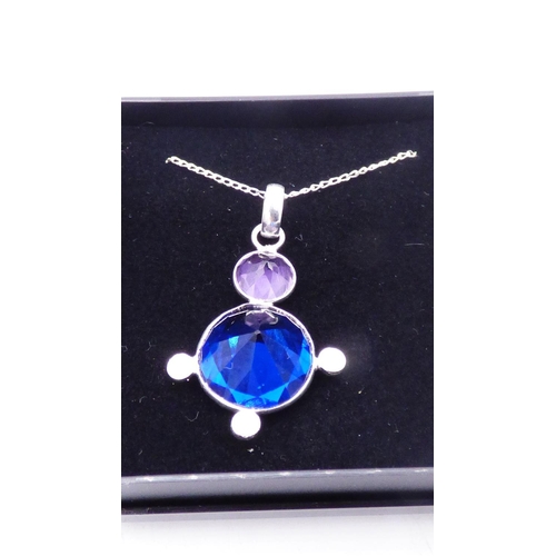 302 - Silver 925 Twin Stoned Pendant with Chain and Presentation Box