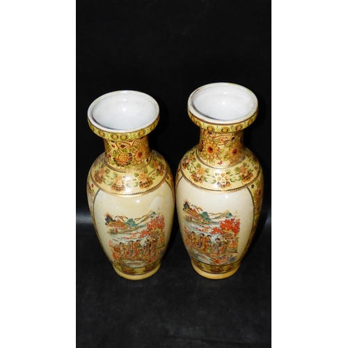 402 - Pair of Matching Japanese Satsuma Vases (10