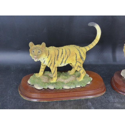 435 - Two Wildlife Figures of Lion and Tiger Both on Wooden Plinths