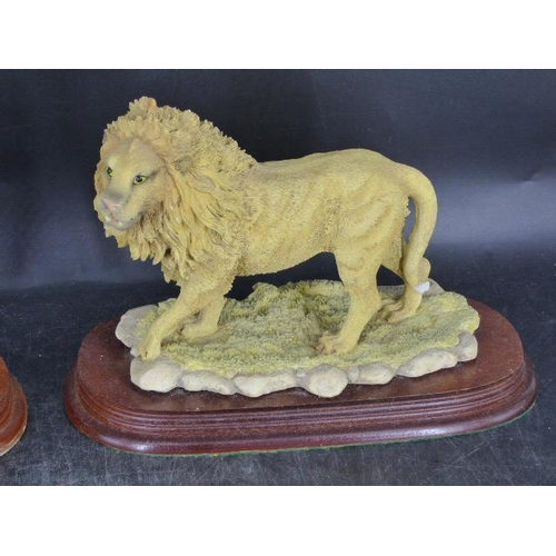 435 - Two Wildlife Figures of Lion and Tiger Both on Wooden Plinths