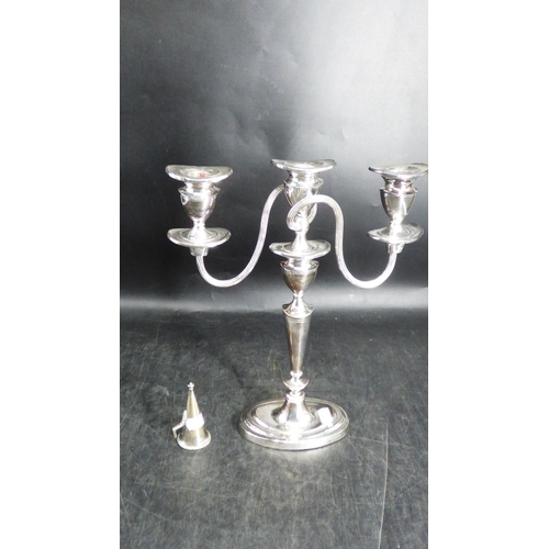 439 - Silverplated Candelabra and Candle Snuffer