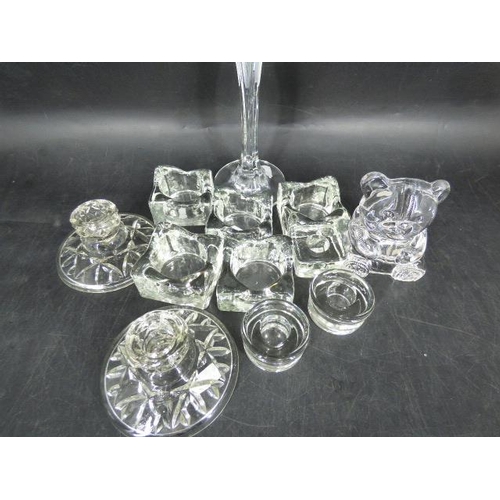 443 - Selection of Glass Candle Holders including Bear Tea Light, Pair of Crystal Candle Holders, Tulip an... 