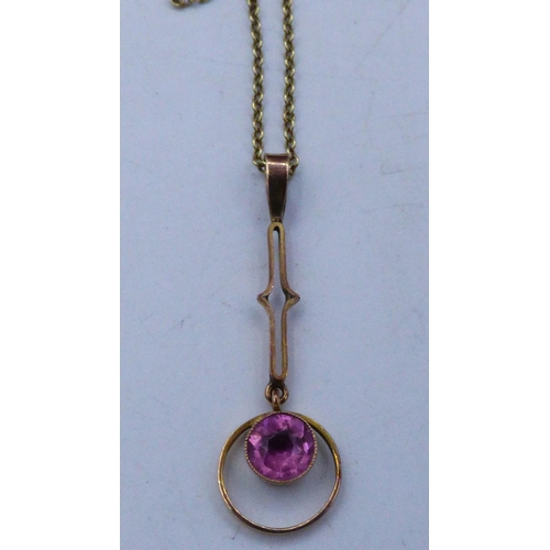 458 - 15ct Gold Chain with 9ct Gold Pendant and Stone